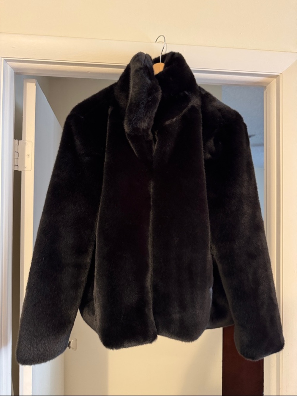 INC International Concepts Black Faux Fur Teddy Coat